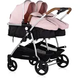 Chipolino Geschwisterkinderwagen Duo Smart klappbar umbaubar verstellbar Fußsack pink