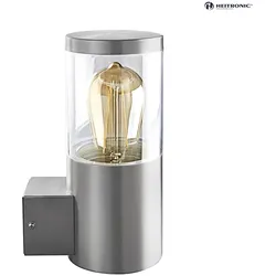 HEITRONIC Außenwandleuchte NAXOS, IP44, zylindrisch, E27 max. 6W, V2A Edelstahl / PC klar, für Lasergravur geeignet HEI-500681