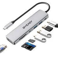 BYEASY USB C Hub, 7 in 1 USB C Splitter mit 4K HDMI, SD/TF Kartenleser, 100W Power Delivery, 0.71ft Kabel Ultra Slim USB C Adapter Kompatibel für Laptop und andere Typ C Geräte