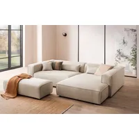 LeGer Home by Lena Gercke Ecksofa PIARA XXL, L-Form, Schlaffunktion, Cord, Leinenoptik o. Strukturstoff, Hocker stellbar zum Schlafsofa (Krokodilverbinder), tiefe Sitzfläche beige|braun