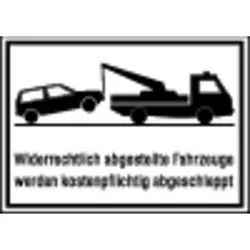 Parkverbotschild Alu 400 x 250mm "Widerrechtlich ... abgeschleppt" - schwarz