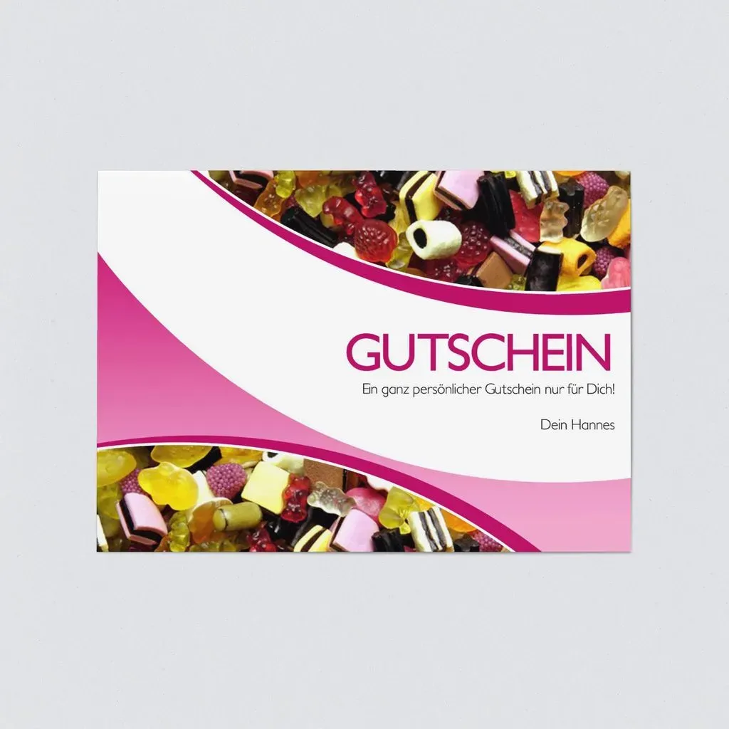 Gutscheinkarten selbst gestalten, Gutschein - Süßigkeiten - Weiß