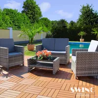Rattan Lounge Sitzgruppe für 4 Personen Sitzgarnitur Gartenmöbel Set Polyrattan Sofa Garnitur Miami - grau - Grau