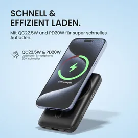 Viesta Powerbank 10.000 mAh USB-C Schwarz – Magnetische Powerbank 20 W, QC 22,5 W & PD 20 W, integrierter Type-C Eingang, LED-Batterieanzeige