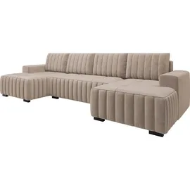 Mirjan24 Wohnlandschaft Hugo U, Wohnzimmer Eckcouch mit Schlaffunktion und Bettkasten, Ausziehmechanismus DL, U-Form (Farbe: Manila 21) - Braun