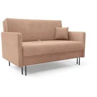 LIKMA Hellrosa 3-Sitzer-Sofa Ausklappbar Mara 148x98x107 cm 3 Sitzer Sofa mit Hohe Schwarz Beine 16 cm und Schlaffunktion 130x188 cm Schlafsofa Klappbett mit Stauraum und Kissen