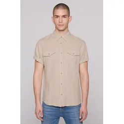 Kurzarmhemd CMPD, Herren, Gr. XXL, Normalgrößen, beige (canvas), Material: 100% Leinen, unifarben, casual, figurbetont normal, Kurzarm Umschlagsaum, Hemden, aus Leinen