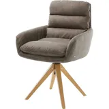 DeLife Polsterstuhl Abelia-Flex mit Armlehnen Mikrofaser Taupe Vintage Holzgestell kantig Natur