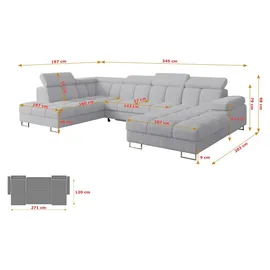 altdecor Ecksofa COMA U Cord 3-Sitzer Grau