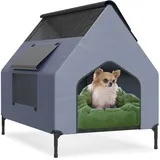 FIVMEN Hundehütte Hundehöhle Hundebett 2 in 1 aus Oxford-Material und Atmungsaktives Netzgewebe Erhöhtes Hundeliege Hundehaus für Hunde&Katzen, 91x65,5x86,5 cm