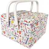 Nähkorb/Nähkästchen "Nähzubehör" mit Doppelklappe (Größe L/L 25 x T 25 x H 17 cm)