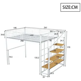 XDOVET Hochbett 140 x 200 cm Metall weiß