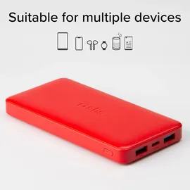 SBS Ttbb10000fastr Powerbank fast charge mit 10000 mAh und 2 USB Red