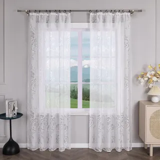 Delien Ausbrenner Gardinen mit Kräuselband Modern Gardinenschals Transparente »Rose« Gardinen Wohnzimmer Fenster Dekoschals Vorhang mit Blumenmuster 1 St. Weiß,BxH 140x175cm