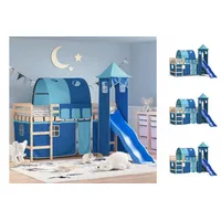 vidaXL Kinderhochbett mit Turm Blau 80x200 cm Massivholz Kiefer