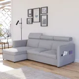 idohome Ecksofa mit Schlaffunktion und Bettkasten Hellgrau