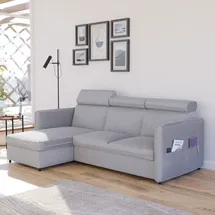 idohome Ecksofa mit Schlaffunktion und Bettkasten Hellgrau