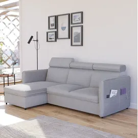 idohome Ecksofa mit Schlaffunktion und Bettkasten Hellgrau