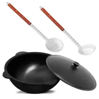 4big.fun Kazan aus Gusseisen 22 L mit Aluminium Deckel Usbek Schwenktopf Plov Uzbekisch Asia WOK Gusseisentopf Grillwok