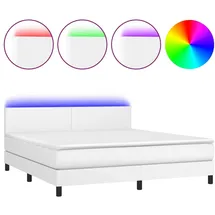 vidaXL Boxspringbett mit Matratze & LED Weiß 180x200 cm Kunstleder