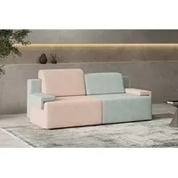 e-meubles Schlafsofa Hook, Schlafcouch Sofa Couch für Wohnzimmer Schlafsofa Federkern Sofagarnitur Polstersofa mit Bettfunktion - Schmutziges Rosa +Türkis