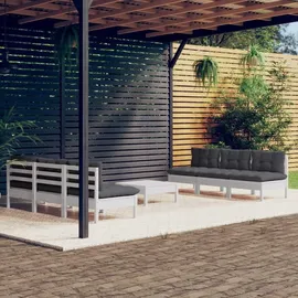 vidaXL Garten-Lounge-Set 7-tlg. mit Anthrazit Kissen Kiefernholz weiß