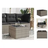 vidaXL Gartentisch mit Glasplatte Grau 55x55x37 cm Poly Rattan