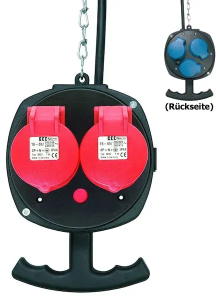 Hängeverteiler mit 3 x Schuko-Steckdose und 2 x CEE-Steckdosen 400 V / 16 A, IP44