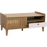 Mendler Couchtisch HWC-M48, Wohnzimmertisch Tisch Sofatisch, Mango-Massivholz 52x114x59cm ~ natur, Schublade weiß