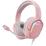 Gaming-Headset (USB-Gaming-Headset mit Geräuschunterdrückung und RGB-Beleuchtung. Over-Ear-Kopfhörer., Ultimatives Gaming-Headset für PC, PS4, ... - Rosa