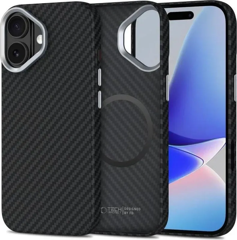 Tech-Protect Ion Carbon MagSafe Hülle für iPhone 17 - Schwarz und Silber