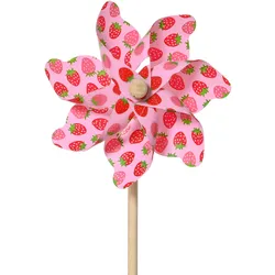 Decoris Blumenstecker Windrad 17x48cm Kunststoff Holz Erdbeer Muster Windmühle Gartenstecker Gartendeko Pflanzenstecker Deko Garten Outdoor Außendeko Rosa