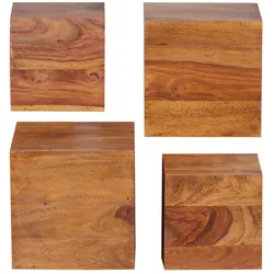 KADIMA DESIGN Set aus 4 Sheesham Massivholz Wandregalen, Cubes Design, für individuelle Raumgestaltung, handgefertigt, verschiedene Größen