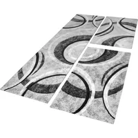 Paco Home Bettumrandung Teppich mit Konturenschnitt Grau Schwarz Creme Läuferset 3 TLG., Grösse:2mal 80x150 1mal 80x300
