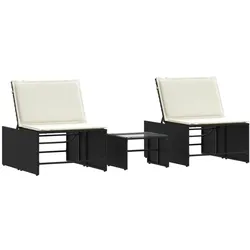 vidaXL Modulare Sonnenliegen 2 Stk. mit Tisch Schwarz Poly Rattan