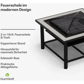 Blumfeldt Merano Avanzato 3-in-1-Feuerschale mit Grillfunktion als Tisch, nutzbar 87 x 87 cm Steingrau