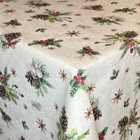 Jacquard Weihnachten Tischdecke Baumwolle beschichtet eingefasst X-Mas 60465 eckig rund oval (130 cm rund)