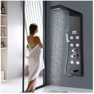 vrietina 7 Funktion | Duschpaneel Schwarz mit Armatur 6 Funktionen Duschsystem Duschset Edelstahl
