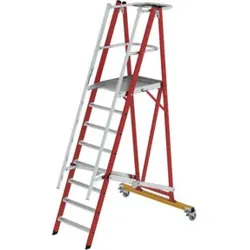 Munk Plattformleiter GFK/Alu klappbar und fahrbar mit GFK-Handlauf 8 Stufen