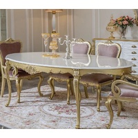 Casa Padrino Esstisch Luxus Barock Esstisch Weiß / Gold - Ovaler Massivholz Esszimmertisch - Prunkvolle Barock Esszimmer Möbel
