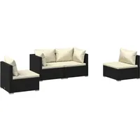 vidaXL 4-tlg. Garten-Lounge-Set mit Kissen Poly Rattan Schwarz