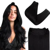 Easyouth Tressen Echthaar Extensions Schwarz Sew in Echthaar Tressen 35 cm Farbe Pechschwarz 70g Human Hair Weft Echthaar Tressen #1