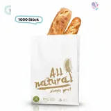 Blanc HYGIENIC Bäckerfaltenbeutel, Papierbeutel, weiß, Aufdruck "All natural" 12 + 5 x 25 cm, 1000 Stück, umweltfreundlich und recyclbar,