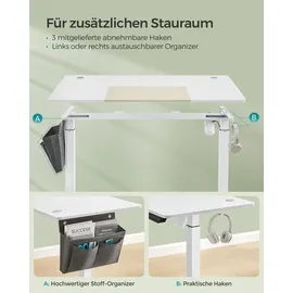 Songmics elektrisch höhenverstellbarer Schreibtisch weiß rechteckig, C-Fuß-Gestell weiß 140,0 x 60,0 cm