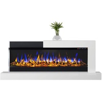 GLOW FIRE Elektrokamin mit Heizung und Kaminfeuer (Wandkamin Edge 36) - elektrischer Kamin mit LED-Feuer in 3 Farben, Heizlüfter, Deko & Fernbedienung - zum Aufhängen an der Wand - 127x61 cm, Weiß