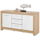 Stella Trading Sideboard in Artisan Eiche Optik, Weiß - Moderne Kommode mit Schubladen und viel Stauraum - 160 x 85 x 45 cm (B/H/T)