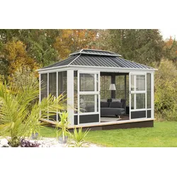 Pavillon SOJAG "»Olan 1014«", grau (anthrazit), H: 291cm, Pavillons, aus Aluminium, mit Wintergarten, inkl. Moskitonetzen