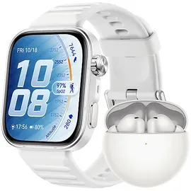 Huawei Watch Fit 5 BT 48 mm Aluminiumgehäuse Silber Fluorelastomerarmband Weiß inkl. FreeBuds 7i