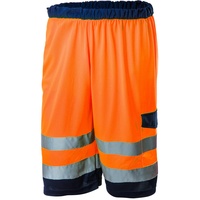 NEO TOOLS Herren Warnschutzhose, kurz, Mesh-Stoff aus 100% Polyester 185 g/m2, atmungsaktiv, Multifunktionstaschen, Größe: M, orange