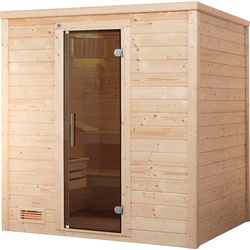 weka Sauna Bergen, BxTxH: 195,5 x 145 x 205 cm, 45 mm, (Set) 7,5 kW-Ofen mit digitaler Steuerung beige